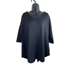 Avenue Shirt Womens Plus Size 14/16 Solid Black 3/4 Sleeves Back Slit NWT Top